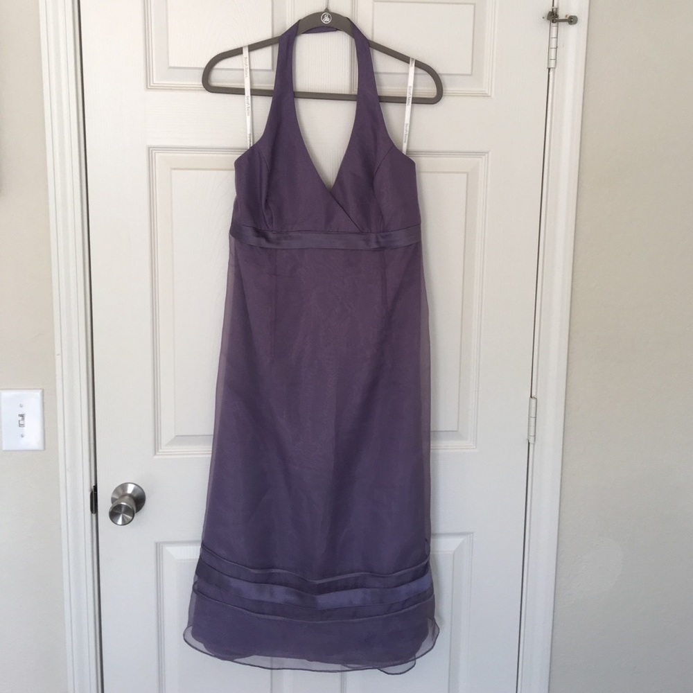 David's Bridal Periwinkle Halter Dress
