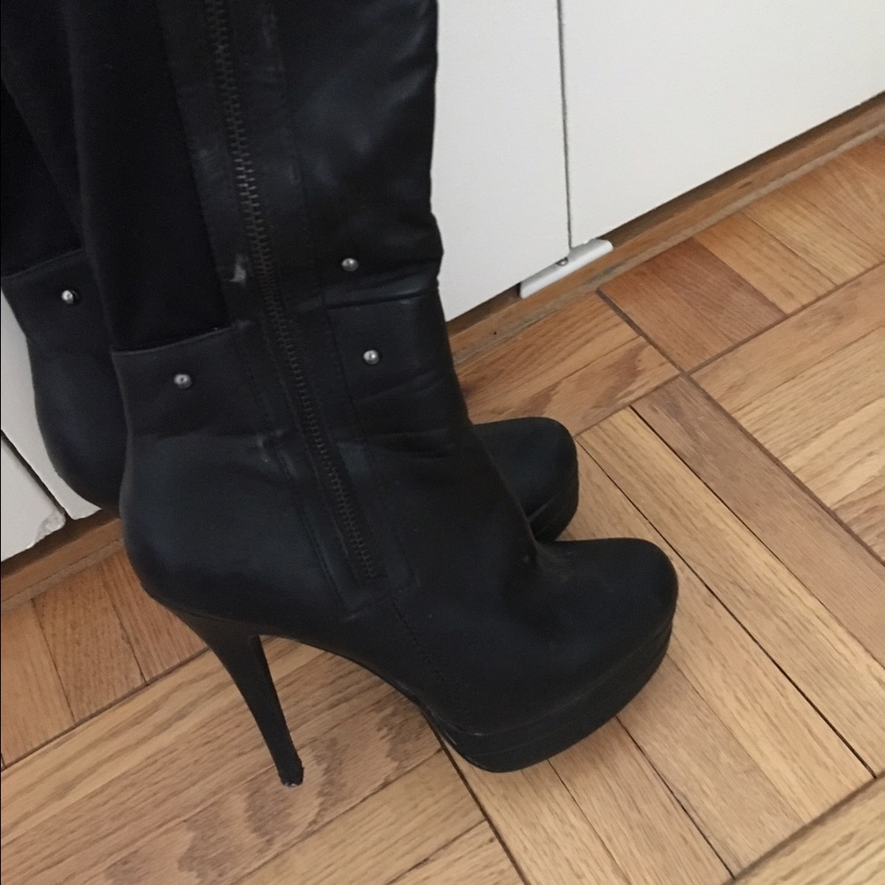 Black over the knee high heel boots
