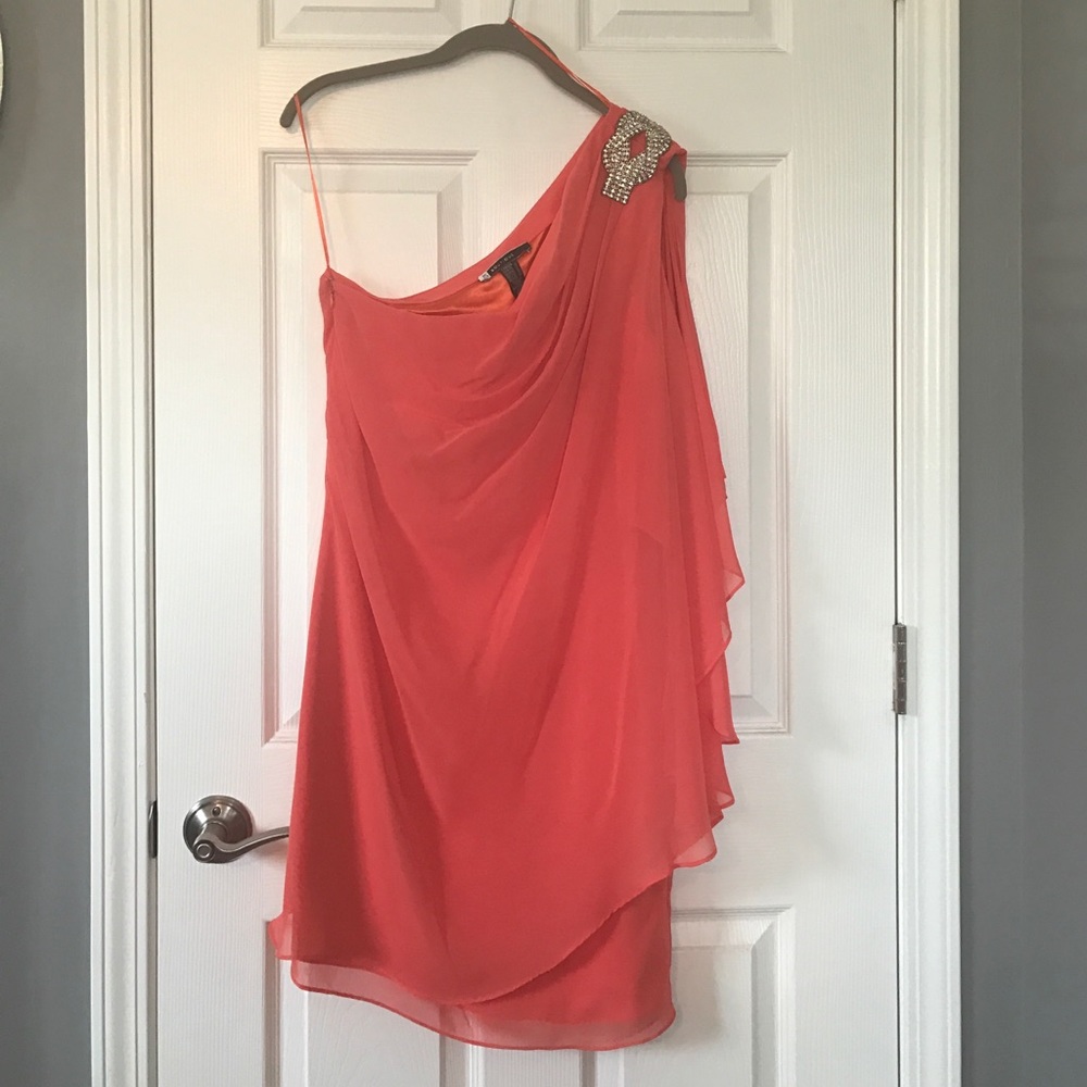 One shoulder coral dress