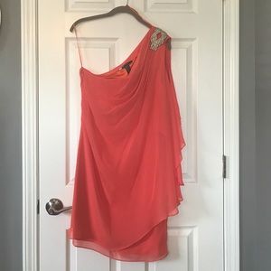 One shoulder coral dress