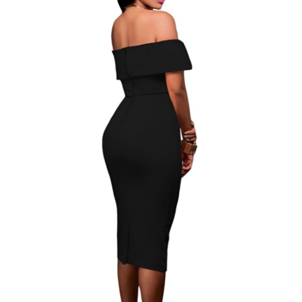 🆕Sexy V Neck Off The Shoulder Evening Midi Dress - Picture 2 of 4