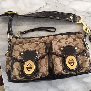 Coach Legacy Leather Trim Signature Fabric Purse