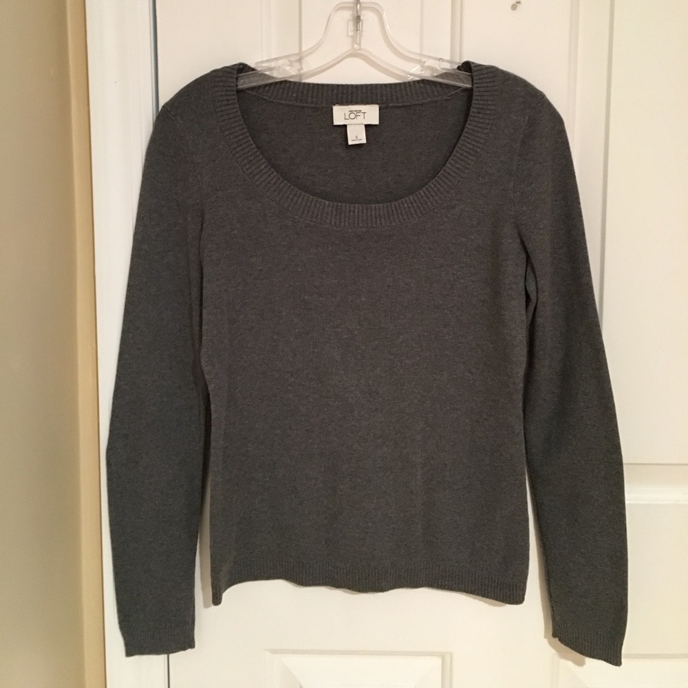 Loft Gray Cotton Sweater Scoop Neckline - small