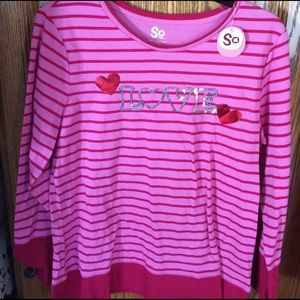 💚SO size 20.5 Pink Red Sequin LOVE Shirt NWT