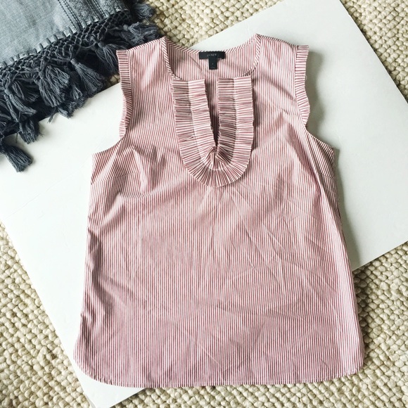 J. Crew Tops - J. Crew Sleeveless striped Ruffle blouse