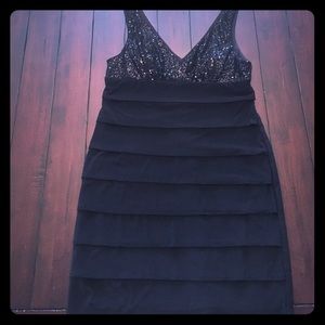 Dress Barn sequin and ruffle cocktail dress.