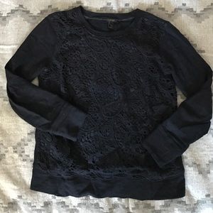 J. Crew lace/crotchet front navy sweatshirt (xs)