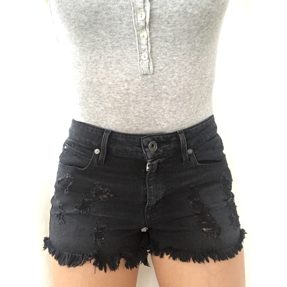Black ripped jean shorts