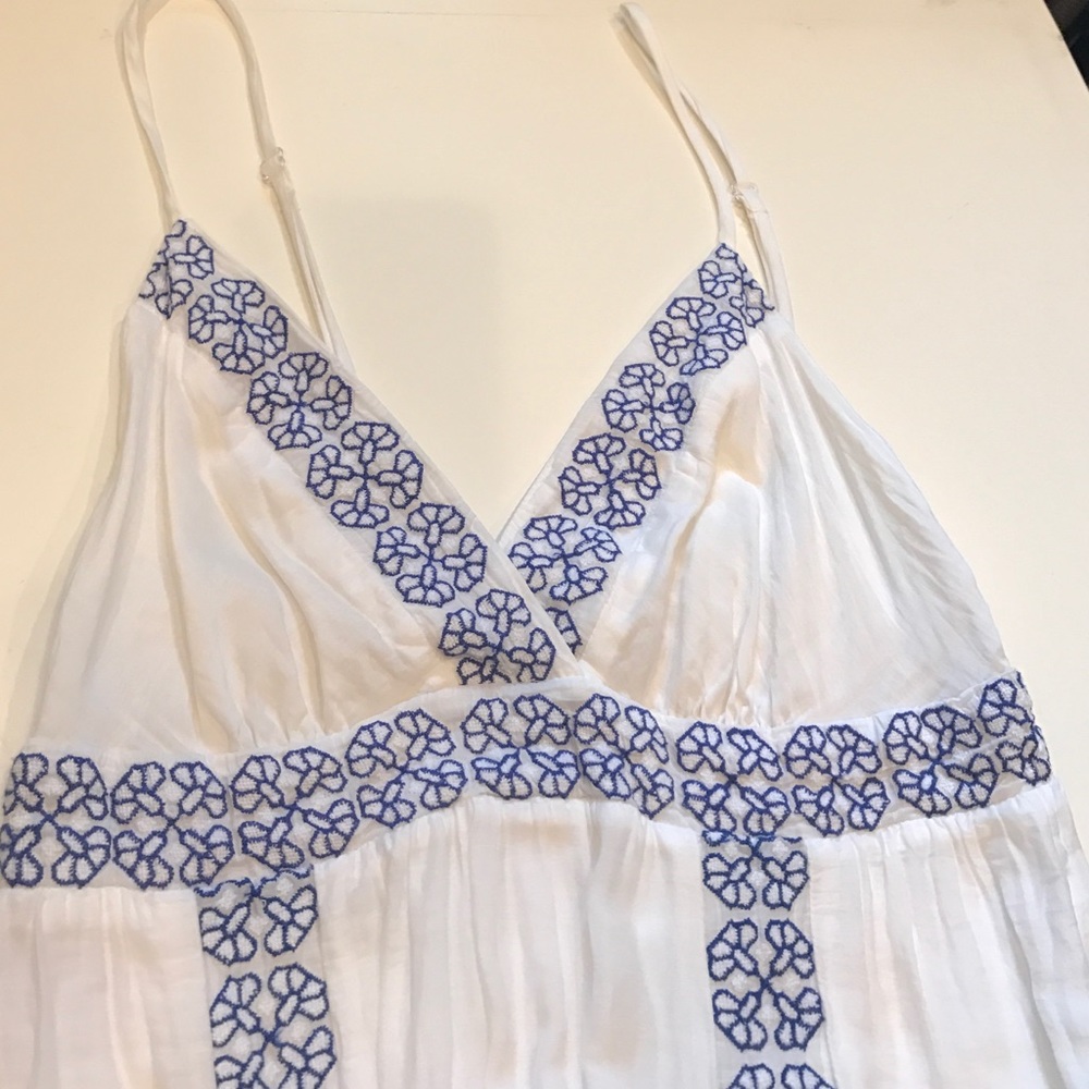 Ella Moss wht/blue embroidered longmaxi dress L 💙
