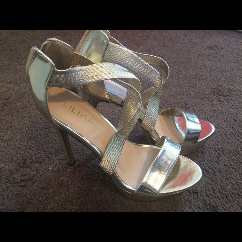 Liliana Darlene Metallic Gold Heels 7.5