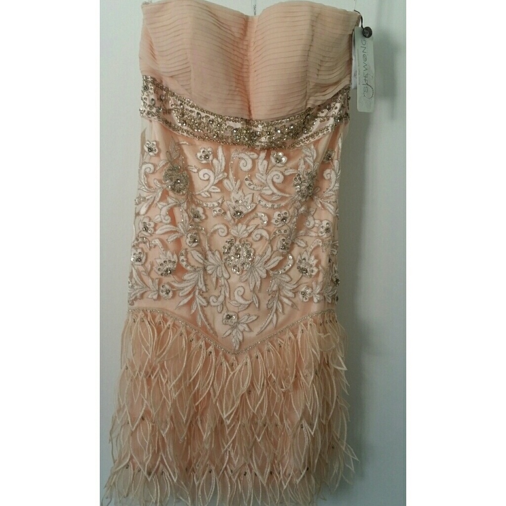 Blush Pink Beaded Embroidered Cocktail Prom Dress