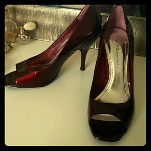 BCBG dark red open-toed heels.
