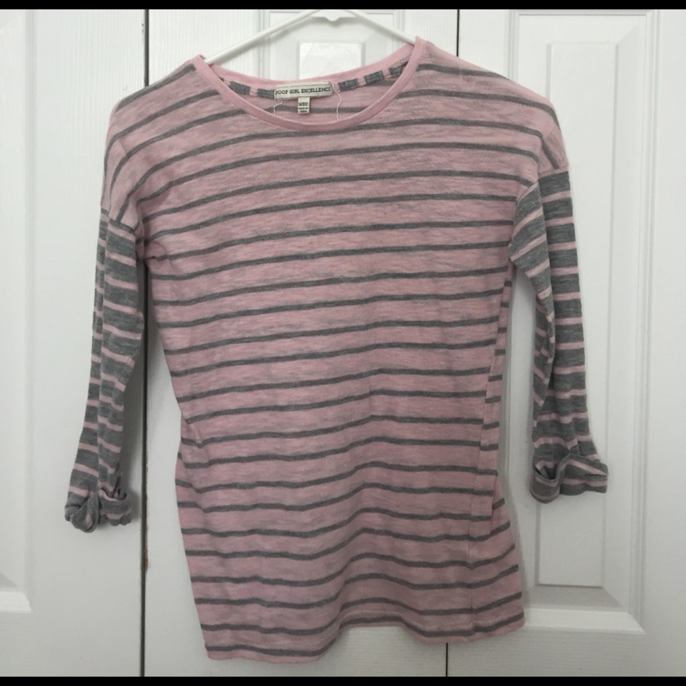 Pink and Gray Striped Long Sleeve