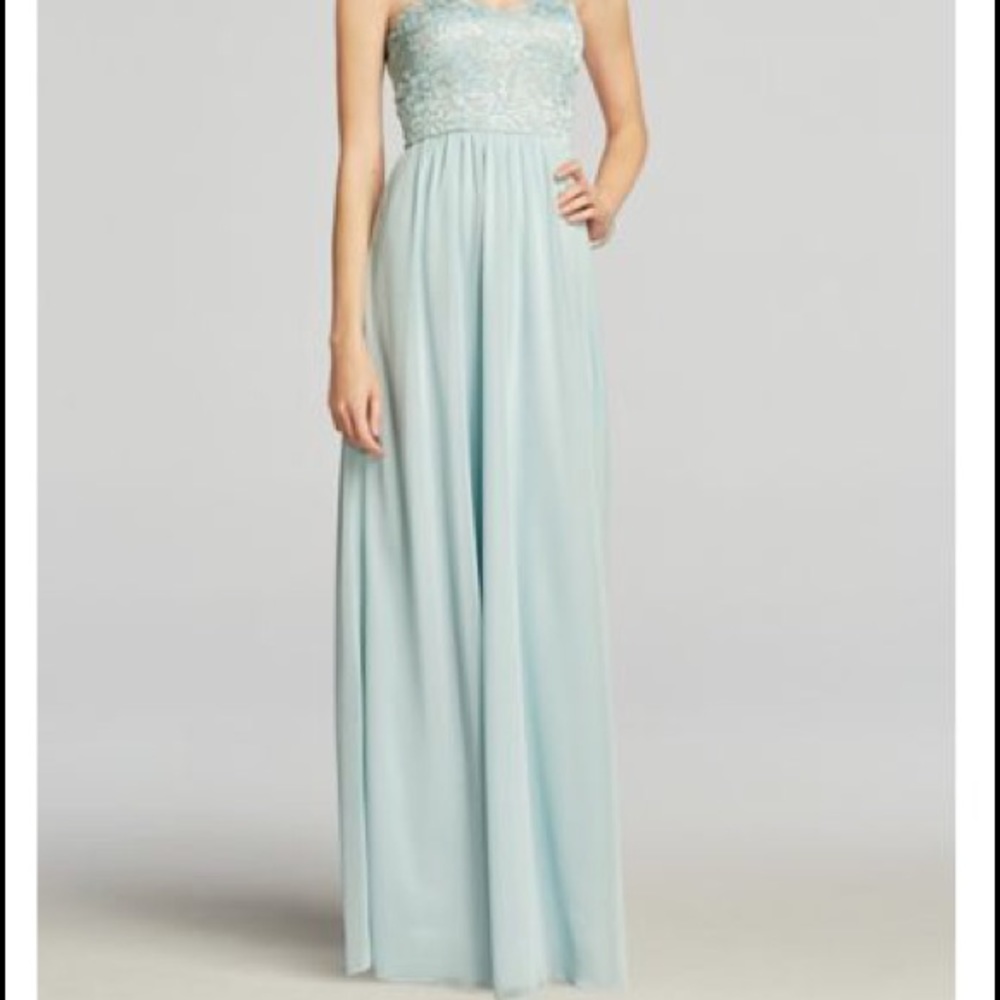 Light Blue Chiffon Prom Dress with Lace Bodice
