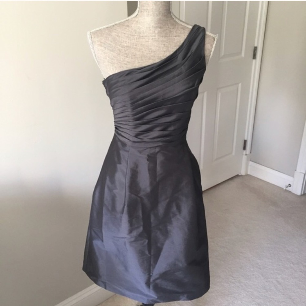 Monique Lhuillier gray bridesmaid dress