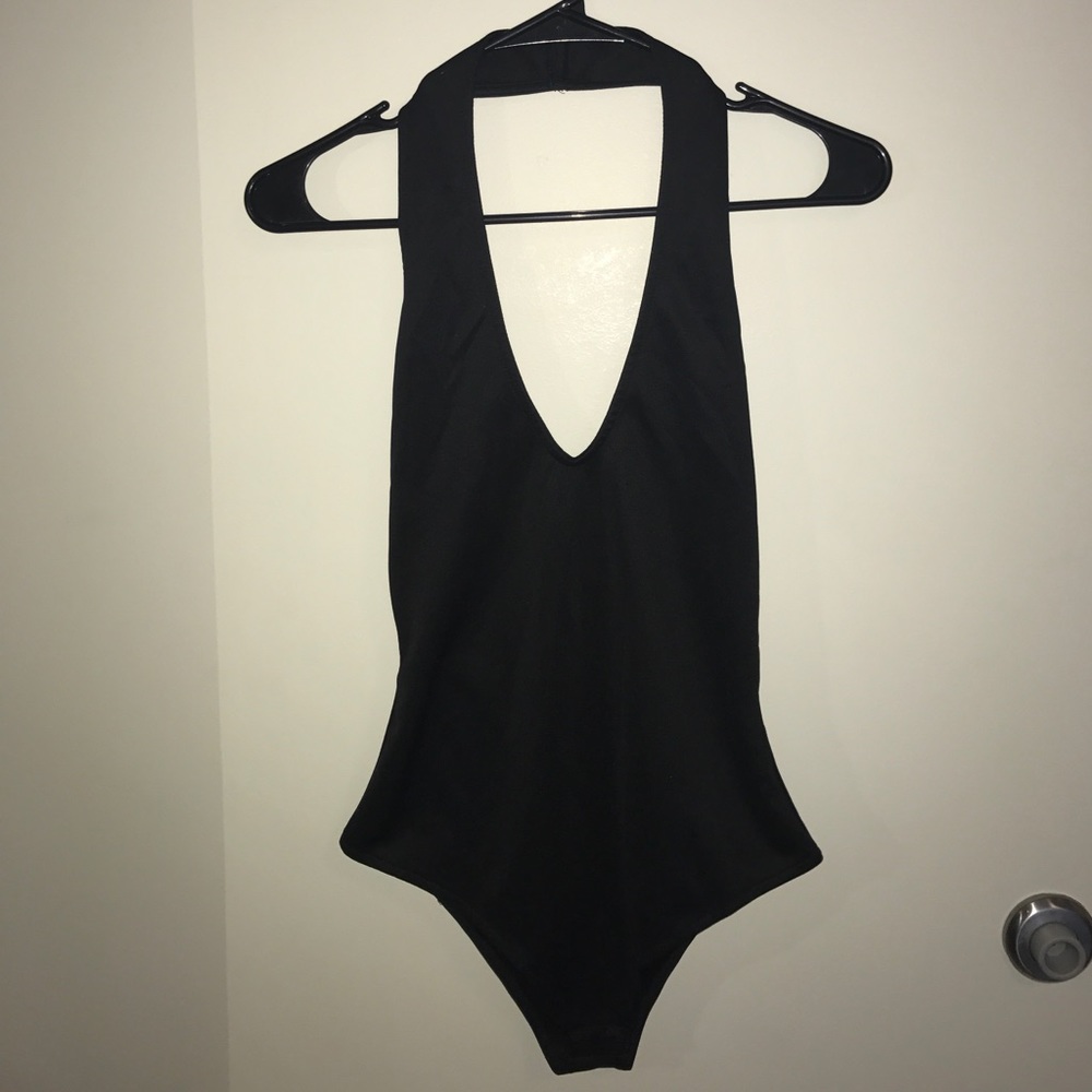 All black deep v bodysuit