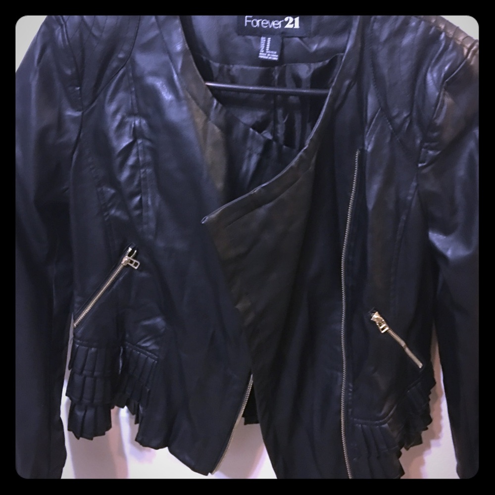 Forever 21 ruffled leather jacket size M