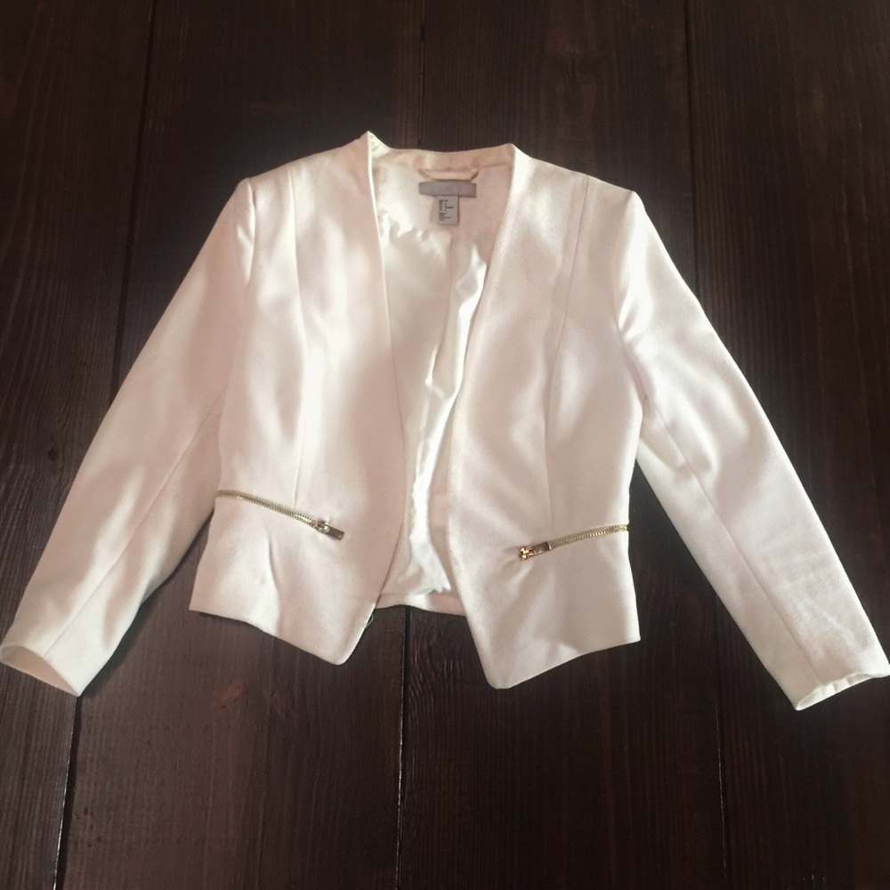 Cream Blazer with Gold Zipper Detail