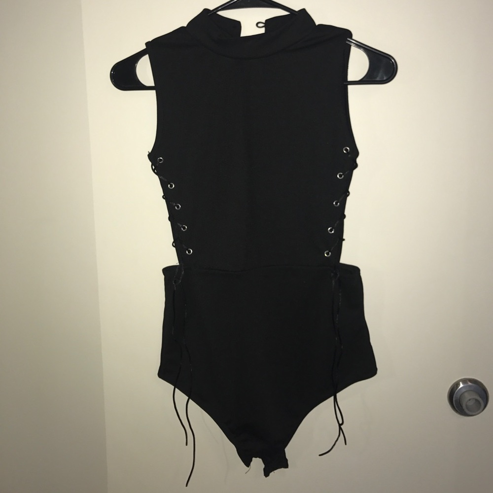 Turtleneck bodysuit with laced up side