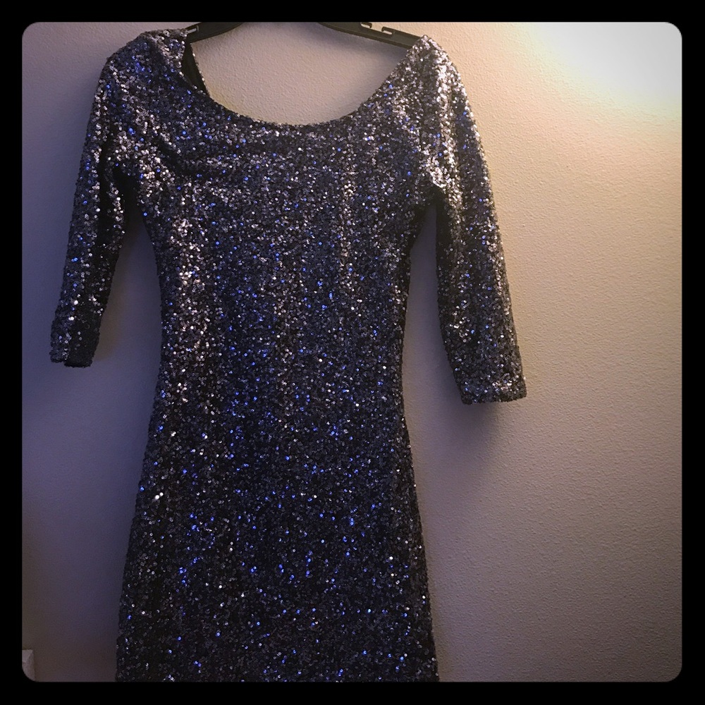 Silver sequin dress.