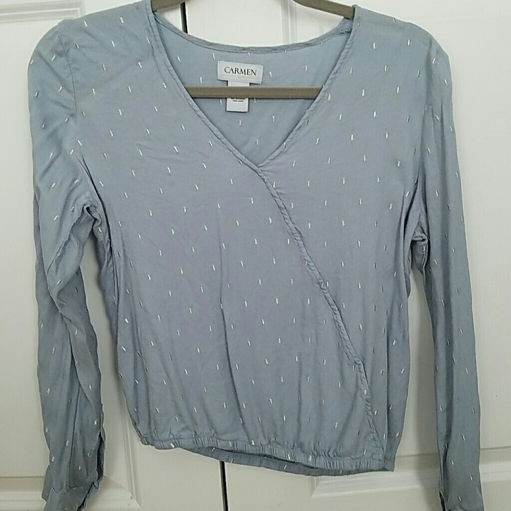 light blue v neck blouse