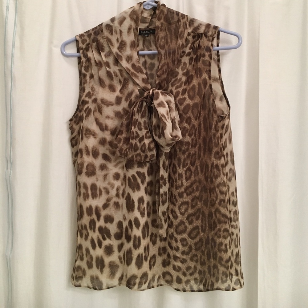 Sheer Silk Leopard Print Pussy Bow Top