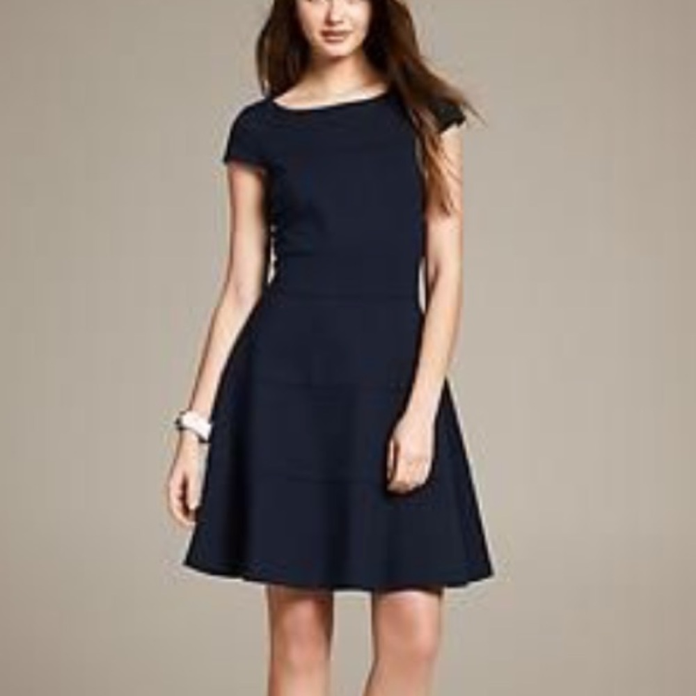 Black fit and flare cap sleeve dress