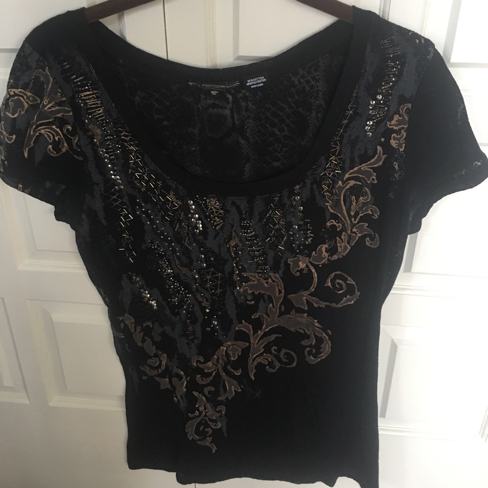 Black Graphic T-shirt with beading
