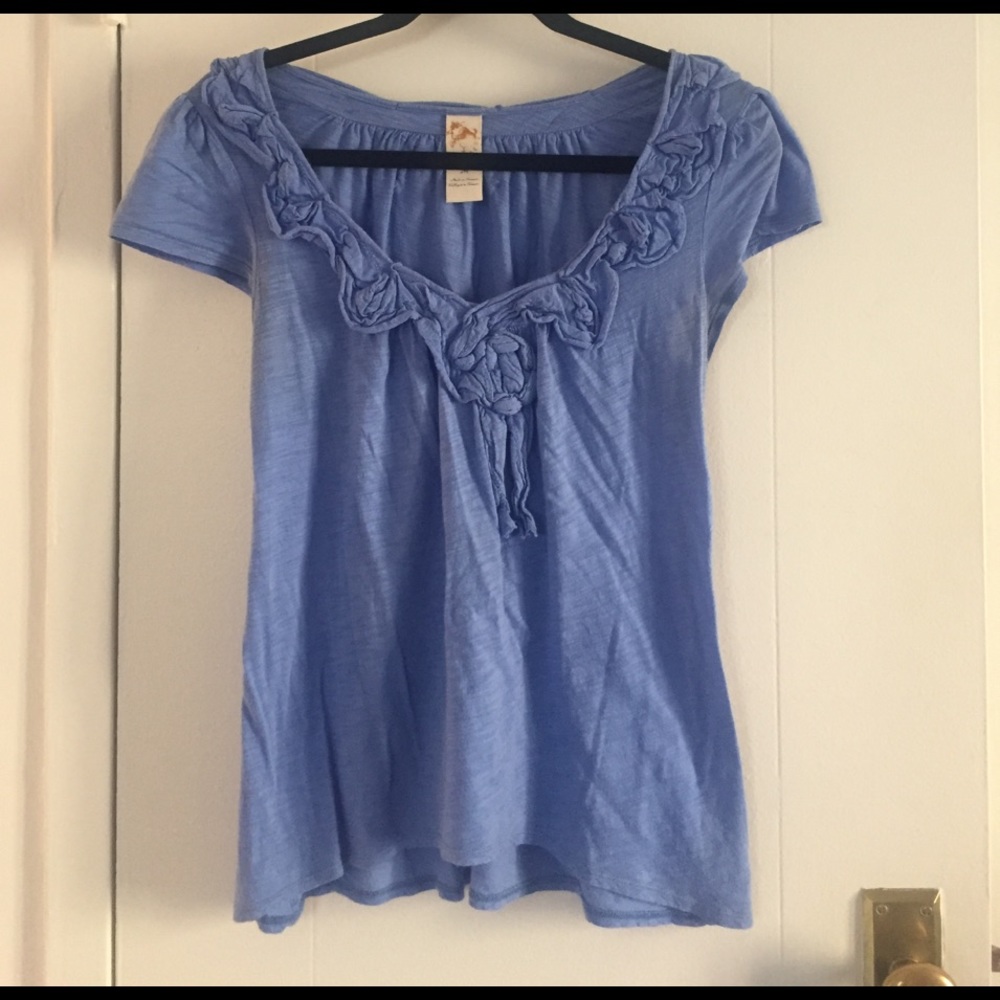 Anthropologie blue scoop neck tee