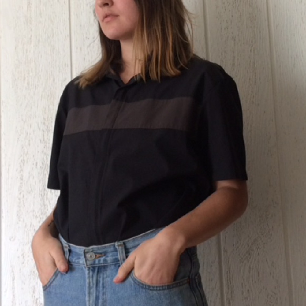 PRADA black short sleeve shirt with full zipper