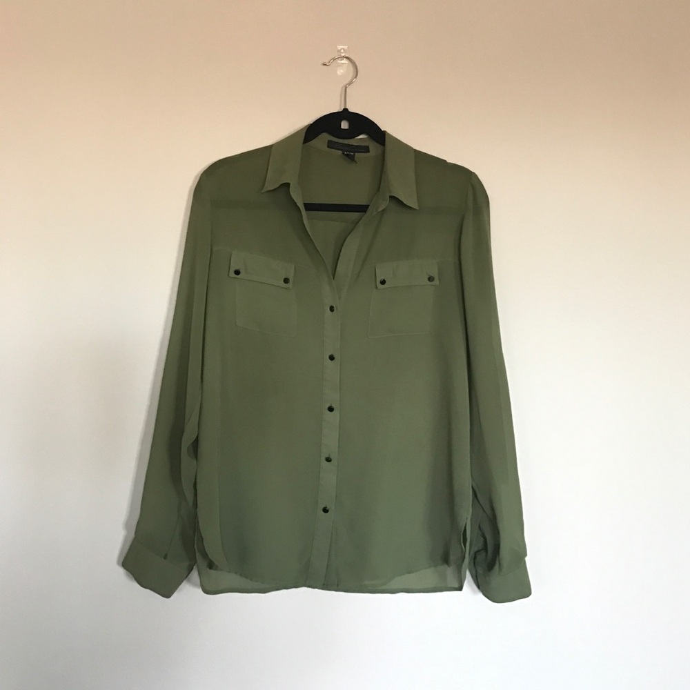 Kenneth Cole Split Back Green Sheer Blouse