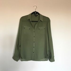 Kenneth Cole Split Back Green Sheer Blouse