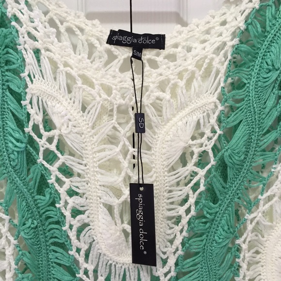 Ivory & Seafoam Knit Crochet Tunic - Swim Cover Up - Picture 4 of 4