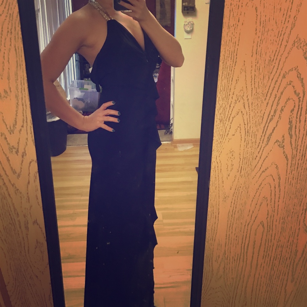 Long black dress w/ gold straps