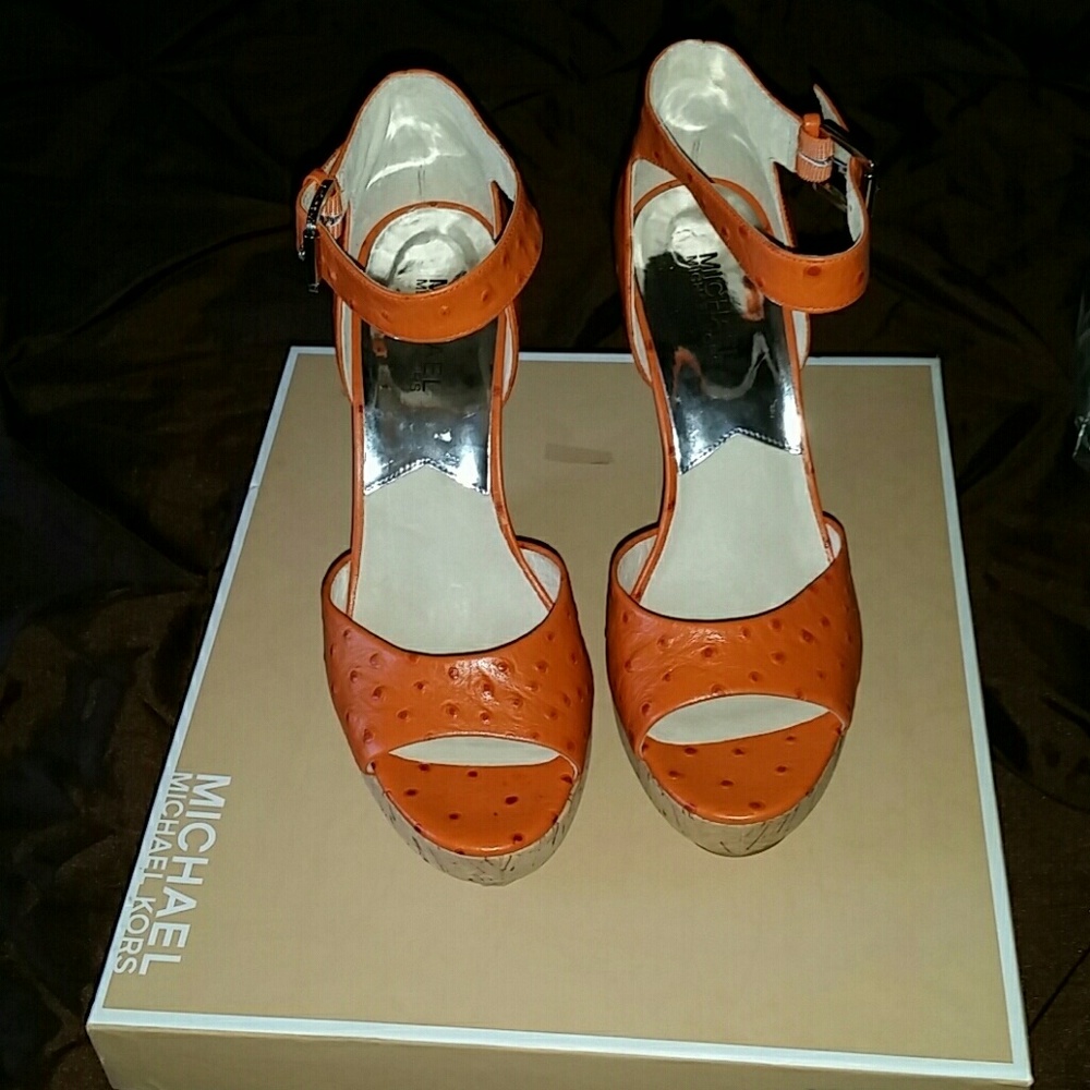 Tangerine ostrich wedges