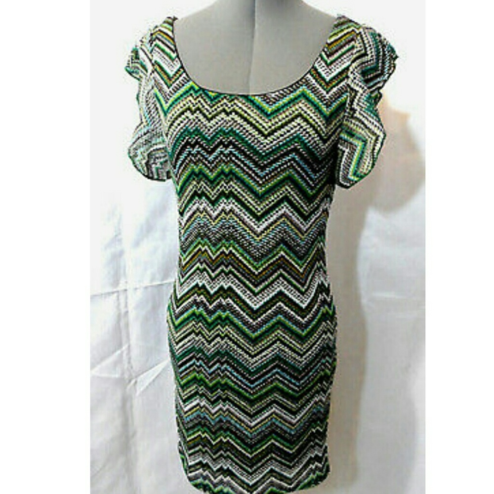 Nwt RAIN Crochet Sweater Dress S Green Blue Scoop neck Stretch Layered knit Sexy