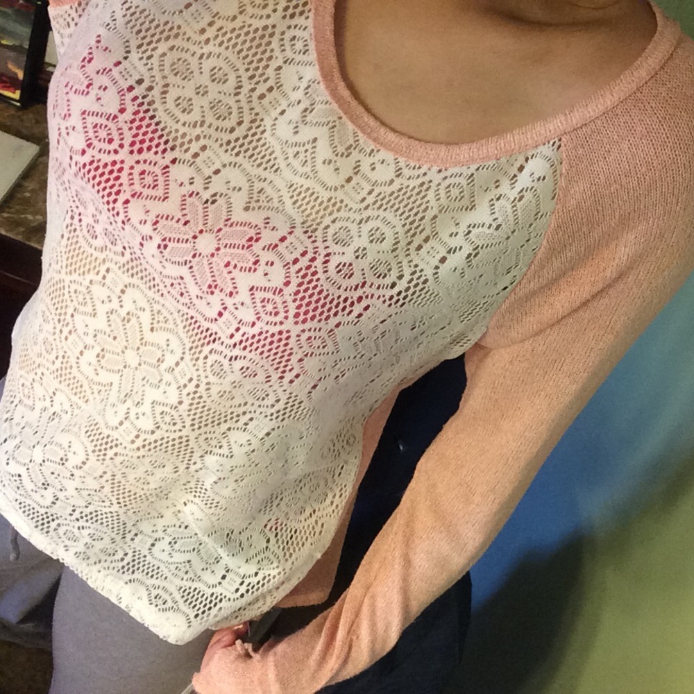 salmon sheer front sweater
