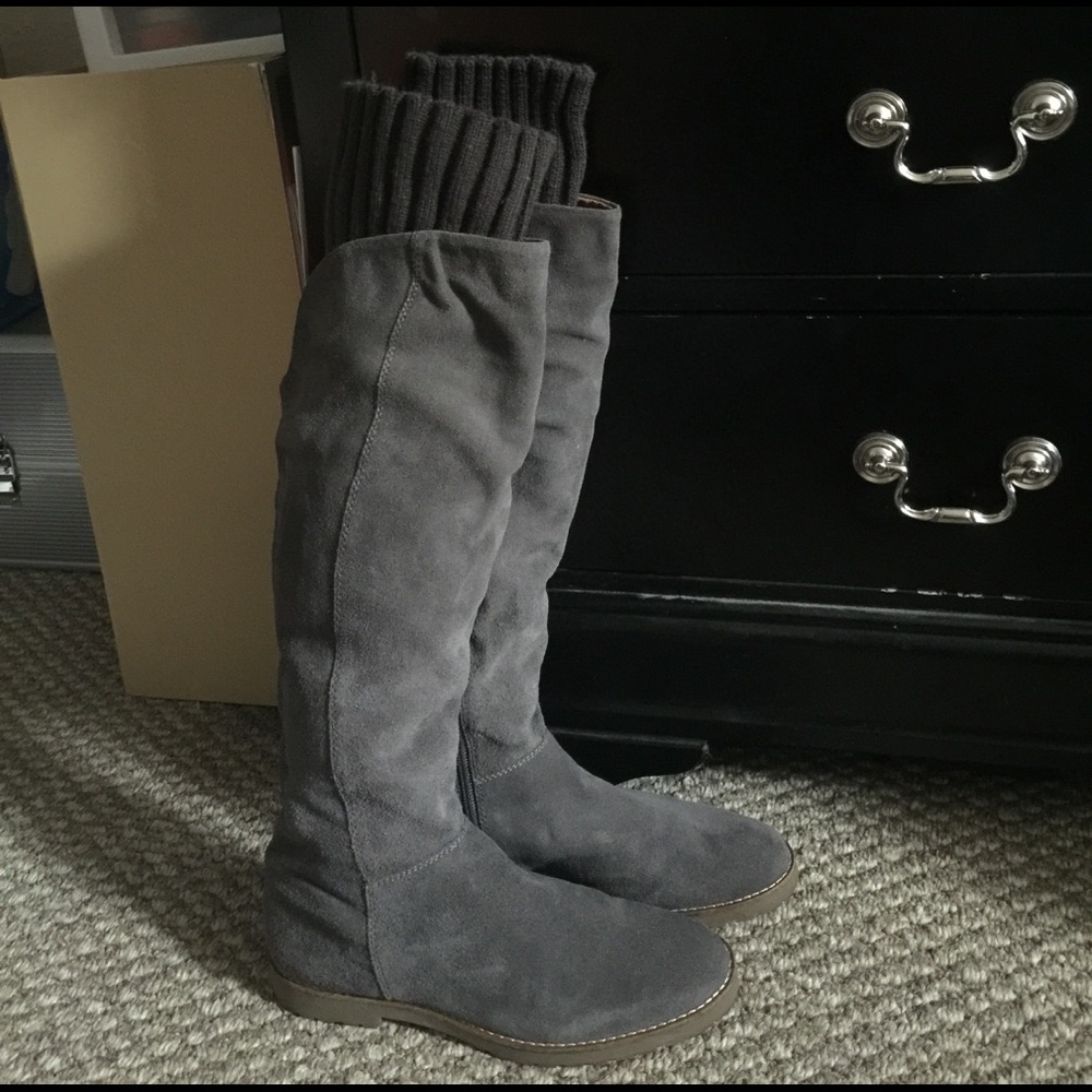 Gray Suede Slouchy Boots