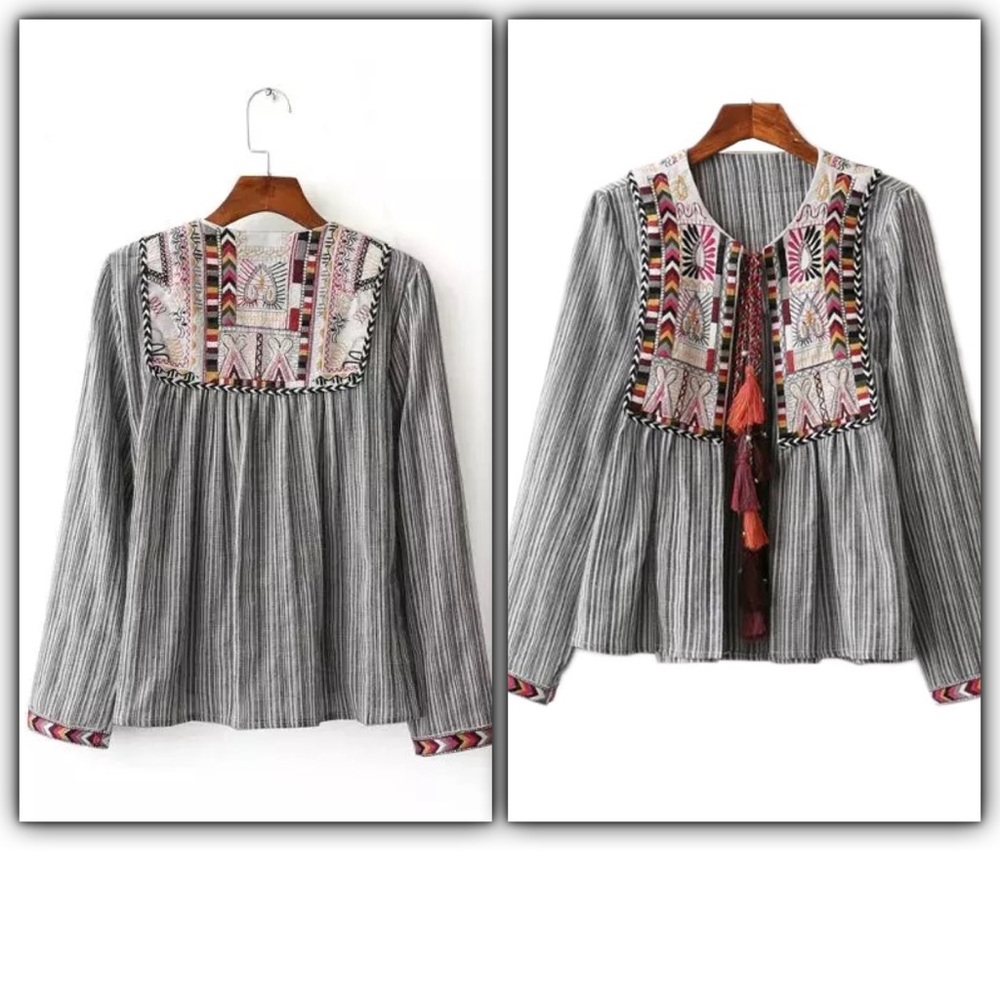 Embroidered Tassle Boho Top. SOLD