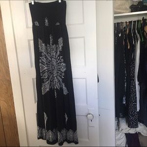 Strapless black and white maxi dress
