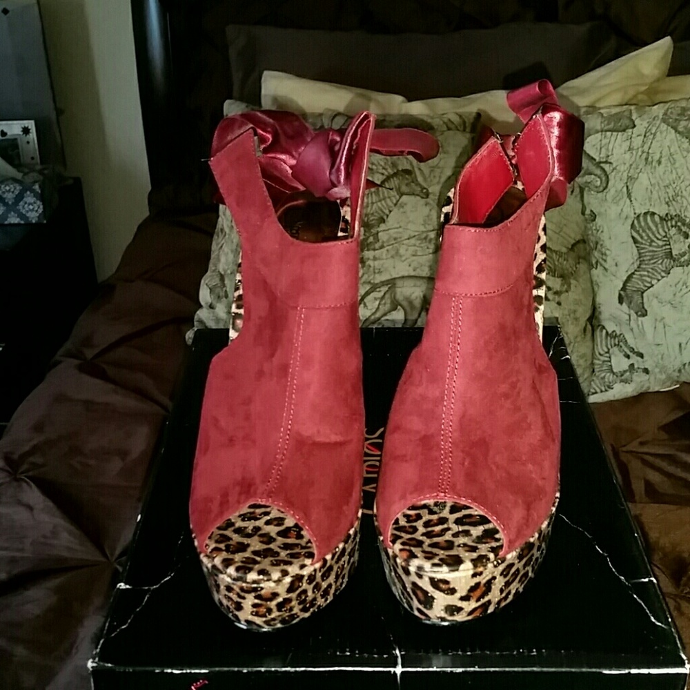 Burgundy and leopard six inch heels