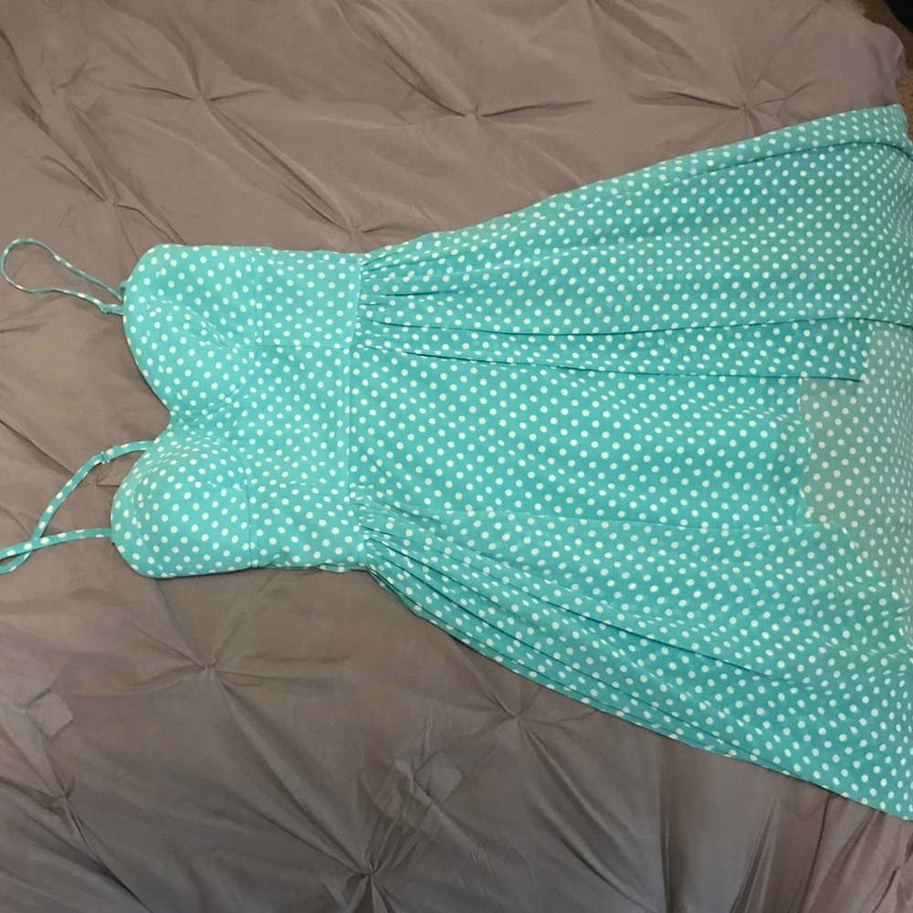 Teal and white polka dot dress