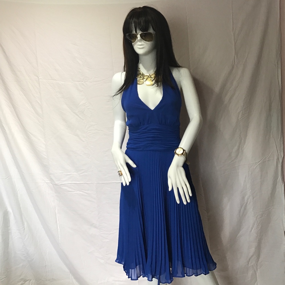 American Living Blue Pleated Halter Dress Sz 4