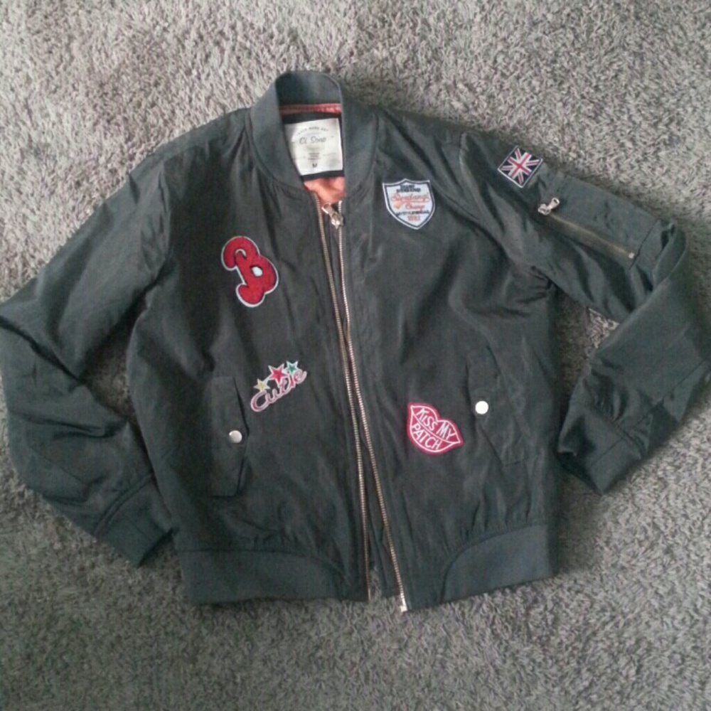 Army Olive Green Bomber Jacket With Patches