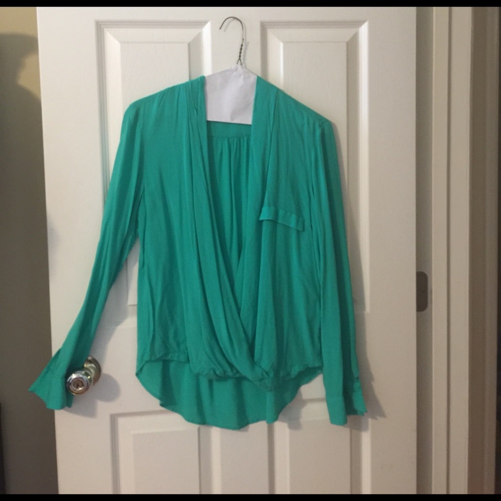 Zara beautiful green Drape Blouse shirt top