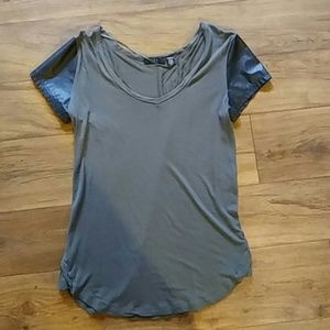 RDI olive green shirt with black faux leather slee