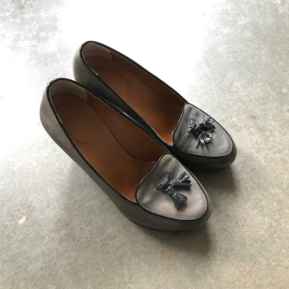 Madewell Olive Leather Loafer Heels with Tassles