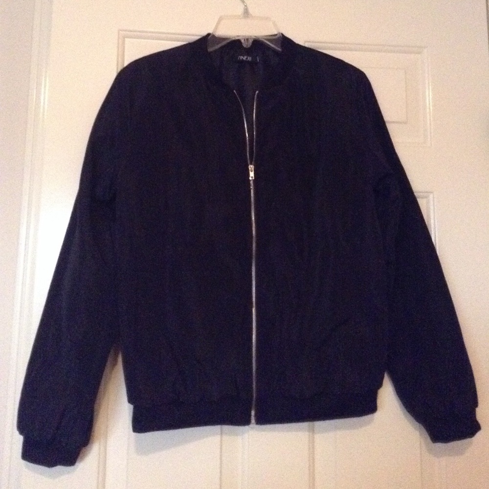 Black Bomber Jacket with Silver Zippers