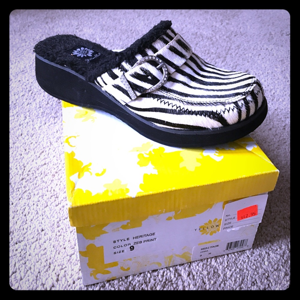 Zebra cowhide mules
