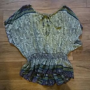 Flouncy flow sinched blouse with tie